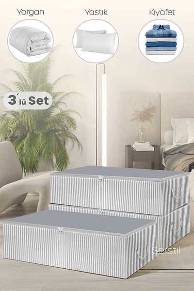 Serstil 3 Τεμάχια - Mega Size Underlay Anthracite ριγέ αποθήκευση 74 x 46 x 22 cm
