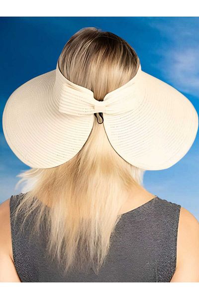 Trenderrs Women's Wide Brim UV Protection Bow Straw Visor Hat