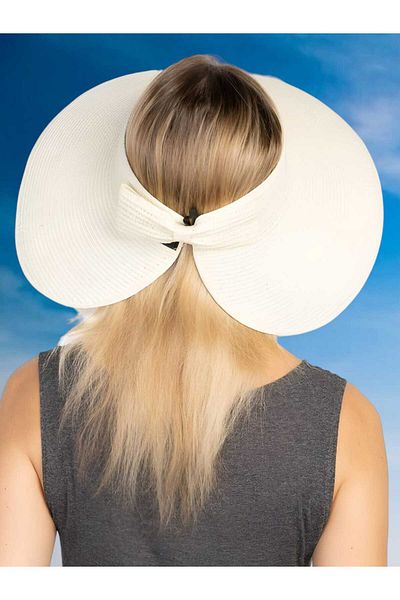 Mood Agenda Women's Wide Brim UV Protection Bow Straw Visor Hat
