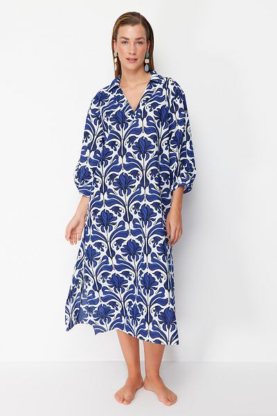 Trendyol Collection Tkané 100% bavlněné midi plážové šaty s etnickým vzorem TBESS22EL0009
