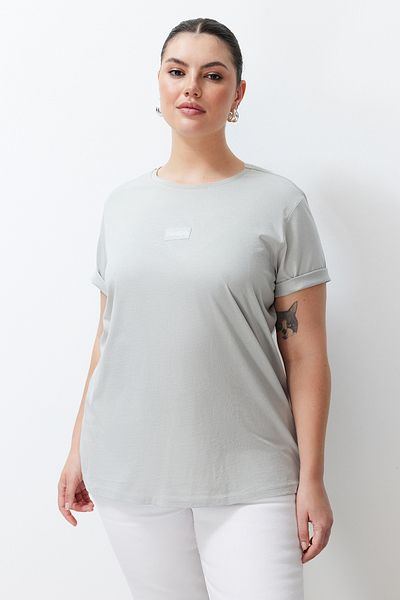 Trendyol Curve Gray Label Detailed Boyfriend Knitted T-shirt TBBSS24BF00038