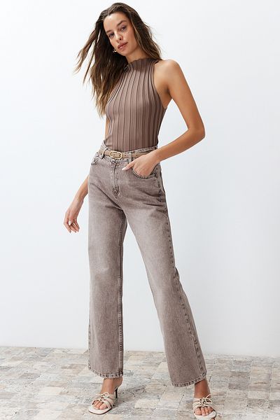 Trendyol Collection Beige Premium-Garn/Spezialgarn-Bluse TWOSS24BZ00275