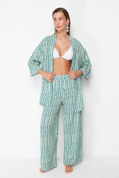 Trendyol Collection Abstract Pattern Woven Kimono Pants Beach Suit Tbess24Au00067