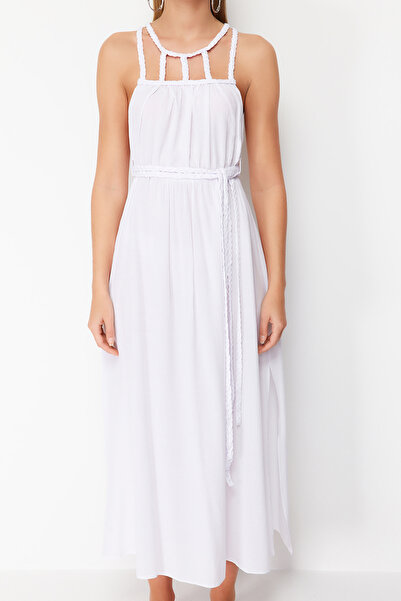 Trendyol Collection Plážové šaty ze 100% bavlny s bílým páskem, tkané maxi tkané TBESS23EL00070