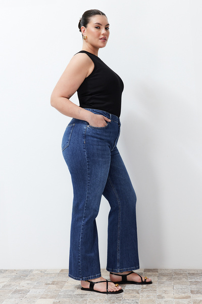 Trendyol Curve Blugi albaștri evazați cu talie înaltă mai sustenabili TBBSS24CJ00037