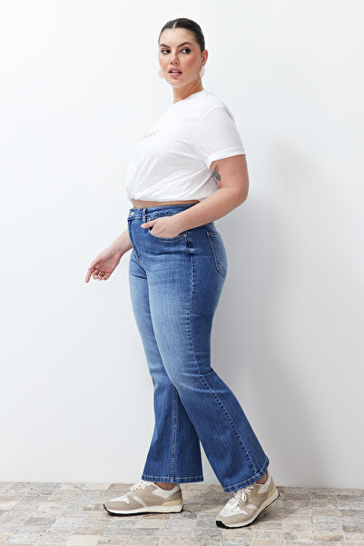 Trendyol Curve Blugi evazați cu talie înaltă, albastru deschis, mai sustenabili TBBSS24CJ00037