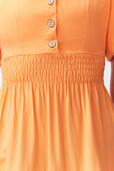 Trendyol Collection Orange Waist Opening Gipe and Back Detailed Square Collar Maxi Woven Dress TWOSS24EL00431