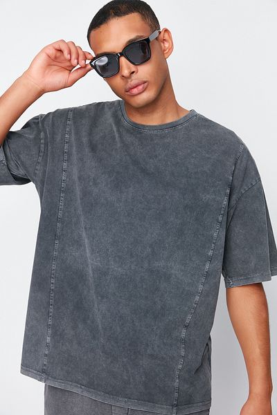 Trendyol Collection Anthracite Color Oversize Printed Cotton T-Shirt - Tmnss24Ts00051