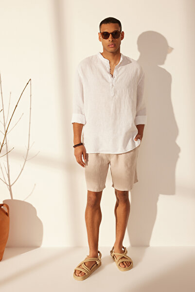 Trendyol Collection Limitovaná edice 100% len - Regular Fit šortky s elastickým pasem TMNSS24SR00050