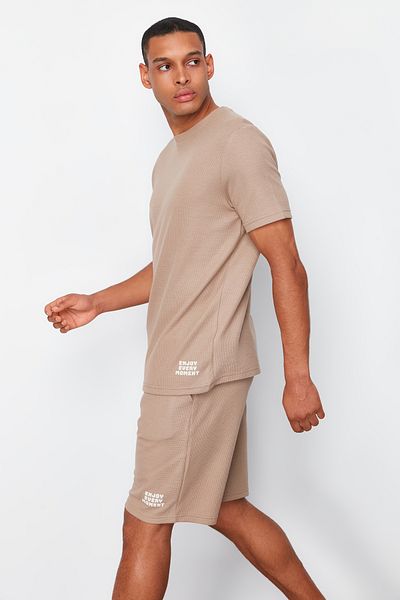 Trendyol Collection Sada pyžama Mink Regular Fit Waffle Shorts TMNSS23PT00032