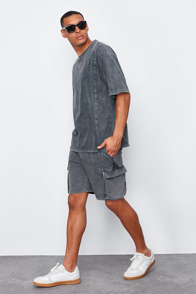 Trendyol Collection Антрацитова вантажна кишеня Tumbled SortBermuda Regular Cut TMNSS24SR00014