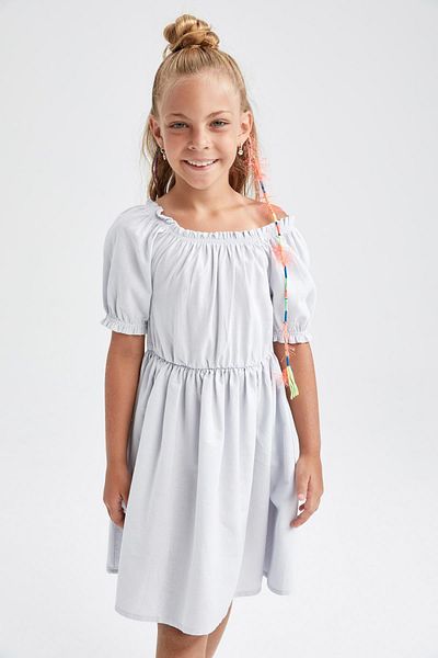 DeFacto Mädchen Kurzarmkleid aus Baumwolle und Leinenoptik W7755a622sm