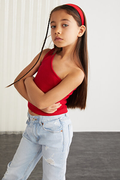 GRIMELANGE Coral-grm24027 95% cotton 5% elastic One Shoulder Rib Top Red Bustier