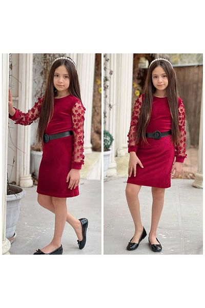 hira kids collection FRENCH VELVET 3D SIMPLE FLOWERY GIRL'S DRESS