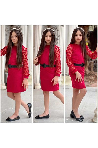 hira kids collection FRENCH VELVET 3D SIMPLE FLOWERY GIRL'S DRESS