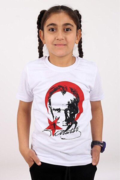 Çiggo Kids Παιδικό μπλουζάκι με στάμπα Atatürk και Τουρκική σημαία από βαμβάκι για κορίτσια και αγόρια (unisex) 5-13 ετών
