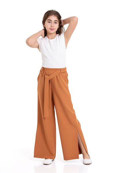 LAPINKOD Girl's Belted Trousers with Elastic Waist