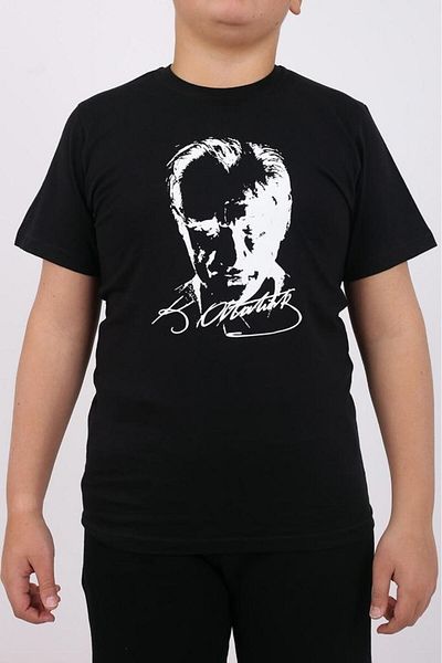 Çiggo Kids Tricou pentru copii din bumbac cu steagul turcesc și imprimat Ataturk pentru fete și băieți (UNİSEX) 5-13 ani