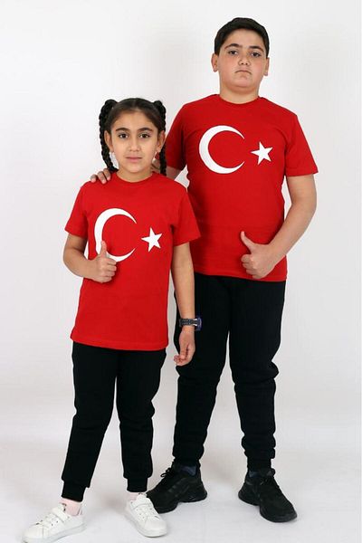 Çiggo Kids Çiko Kids Turkish Flag Cotton Children's T-shirt (UNISEX) 5-13 Years Old