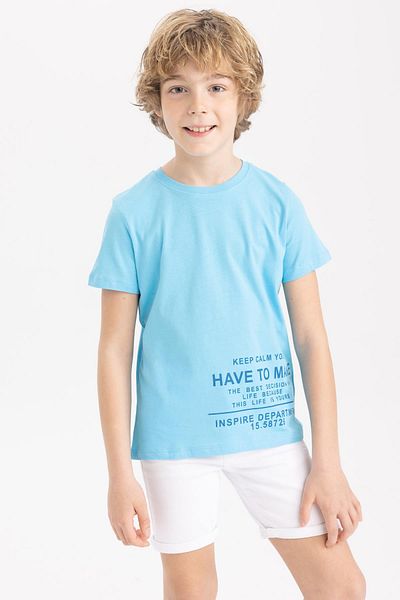 DeFacto Boy's Crew Neck Printed Short Sleeve T-Shirt Z9323a623hs