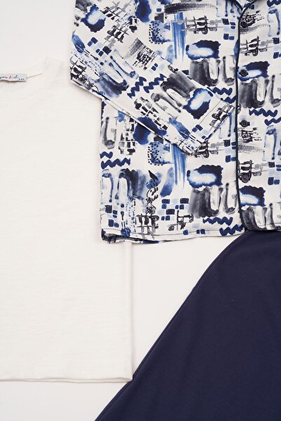 for you kids 3-Piece T-shirt Trousers Ecru Pajama Set