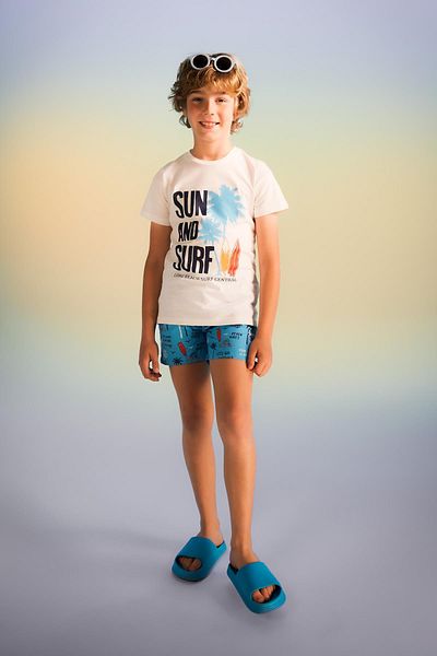 DeFacto Set 2 piese pentru băieți, tricou cu mânecă scurtă, pantaloni scurți de baie Z6243a623hs