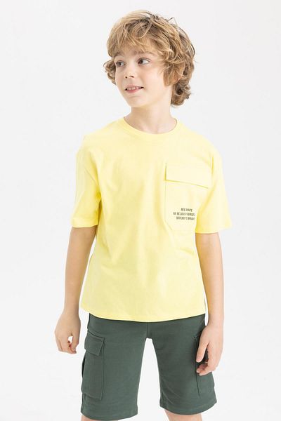 DeFacto Boy Oversize Wide Fit Crew Neck Pocket Printed Short Sleeve T-Shirt A0779A823Sm