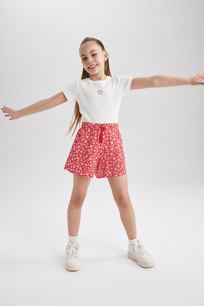 DeFacto Girl's Flower Patterned Viscose Shorts T3846a623hs