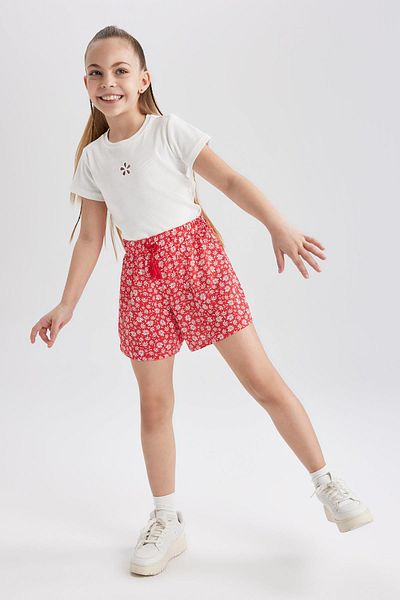 DeFacto Girl's Flower Patterned Viscose Shorts T3846a623hs