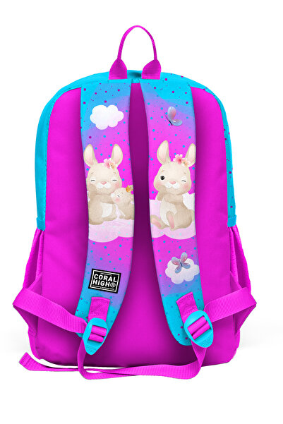 Coral High Rucsac școlar cu patru compartimente cu model iepure roz albastru pentru copii 23736