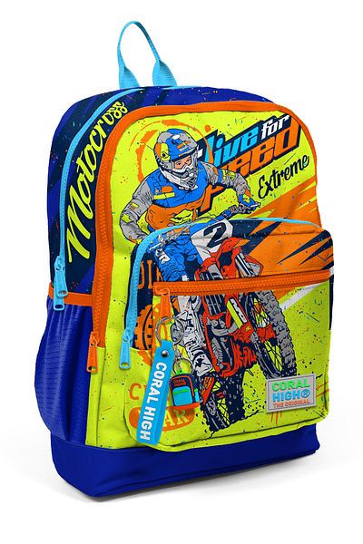 Coral High Rucsac de școală cu patru compartimente pentru motociclete Saks galben evidențiat pentru copii 23742