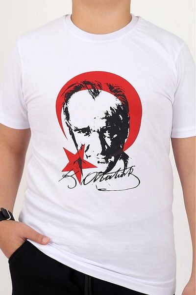 çiko kids Tricou pentru copii din bumbac cu steagul turcesc și imprimat Ataturk pentru fete și băieți (UNİSEX) 5-13 ani