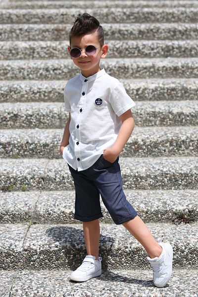 Mnk Baby&Kids Linen Shirt Woven Trousers Belted Boy Suit Mnk4306 Ecru