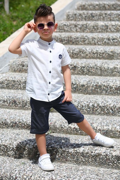 Mnk Baby&Kids Linen Shirt Woven Trousers Belted Boy Suit Mnk4306 Ecru