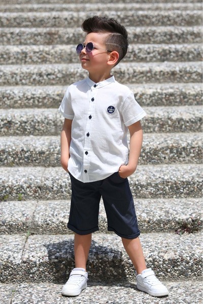 Mnk Baby&Kids Linen Shirt Woven Trousers Belted Boy Suit Mnk4306 Ecru