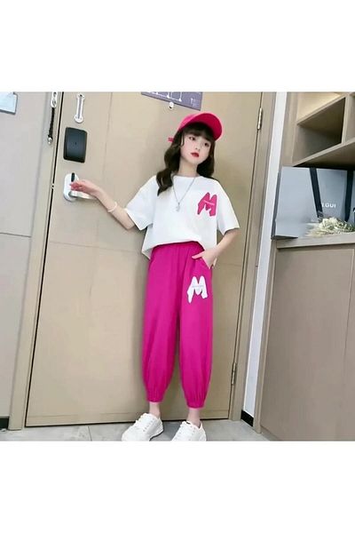 Machetta Kids Colorful M Printed Short Sleeve Summer Oversize Girl's Tracksuit Set