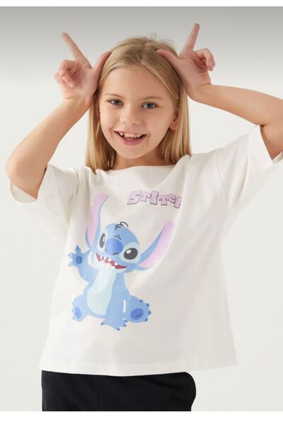 Disney Stitch Oppression Krem Kız Çocuk T-Shirt