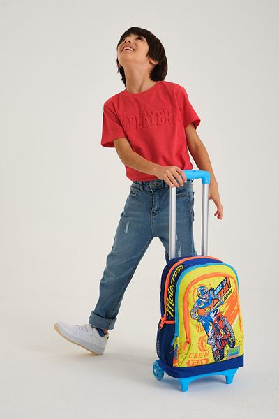 Coral High Детска ученическа раница с три отделения 23942 с шарка на мотоциклет Saks