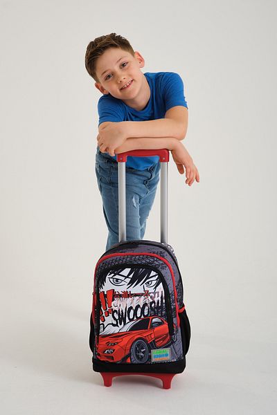 Coral High Rucsac școlar cu trei compartimente pentru copii, negru, roșu, anime 23947