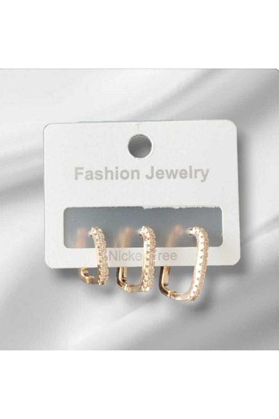 Bujiteri 3 Pieces Rectangular Hoop Earrings with Stones