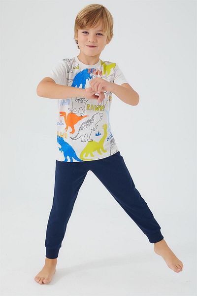 ROLY POLY Rp3030-2 Rolypoly Dinosaur Six Long Pajamas 2-8 Years Gray