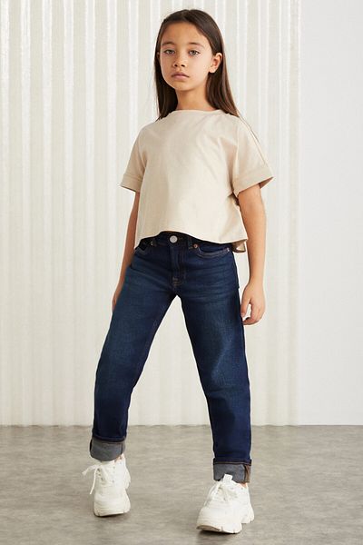 GRIMELANGE Tricou pentru fete Verena, 100% bumbac, cu mâneci duble, cu etichetă ornamentală, bej
