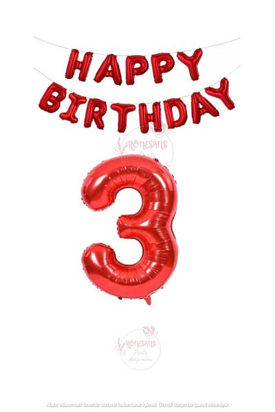 MYLOCK Red Color Happy Birthday and Number Foil Balloon Set Age 3