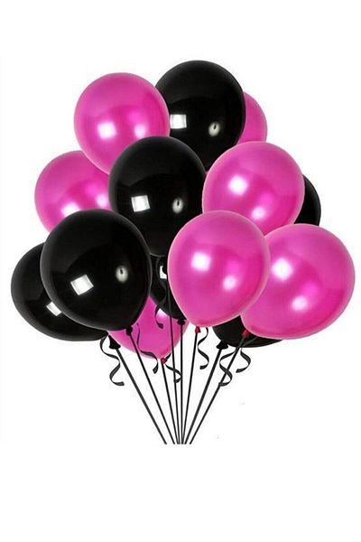 MYLOCK Fuchsia - Black Mixed Metallic Balloon 100 pieces + 5 m balloon chain