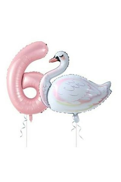 MYLOCK Pink Numara Star Swan Foil Balloon Set - Age 6