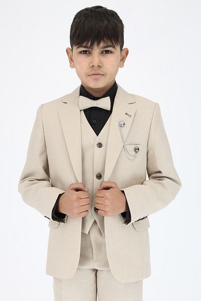 SIRRI Boy's Beige Classic Suit - 4 Pieces
