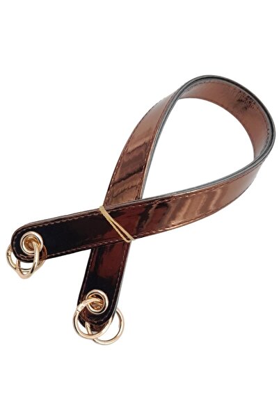 angel çanta aksesuar Shiny Patent Leather Double Bag with Bird Eyes - Handle Copper Color, Light Gold Metal, Angel Bag Accessory