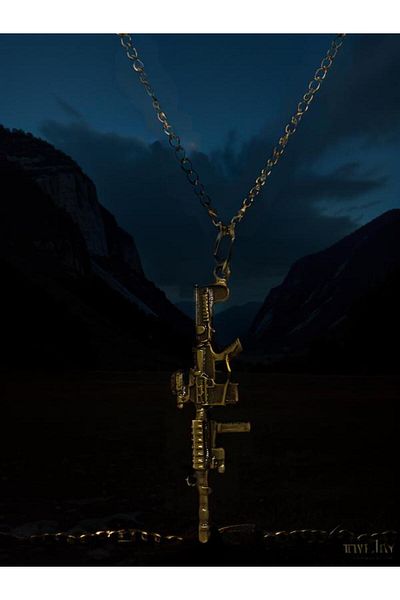 whocares Unisex Antique Colored Chain Necklace - Machine and Weapon Symbol