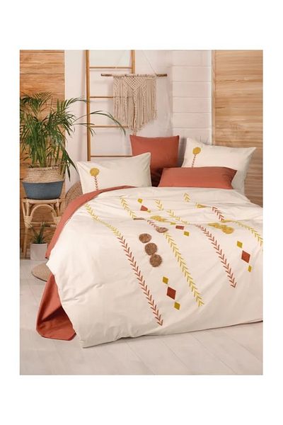 ŞENER HOME Σετ Παπλωματοθήκη Κεντητό Πουφ Cottonbox - Πλακάκι Amaris