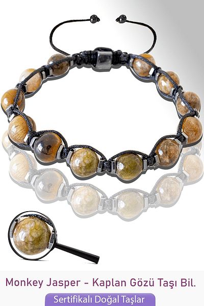 Tesbih Atölyesi Certified Real Monkey Jasper - Tiger Eye Stone Bracelet